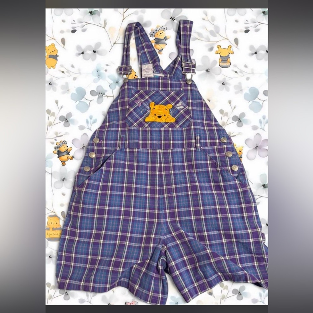 Plaid Kids Overalls with Bear Design
